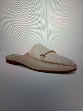 Sam Edelman Tan and Ivory Frayed Horsebit Mule Loafers